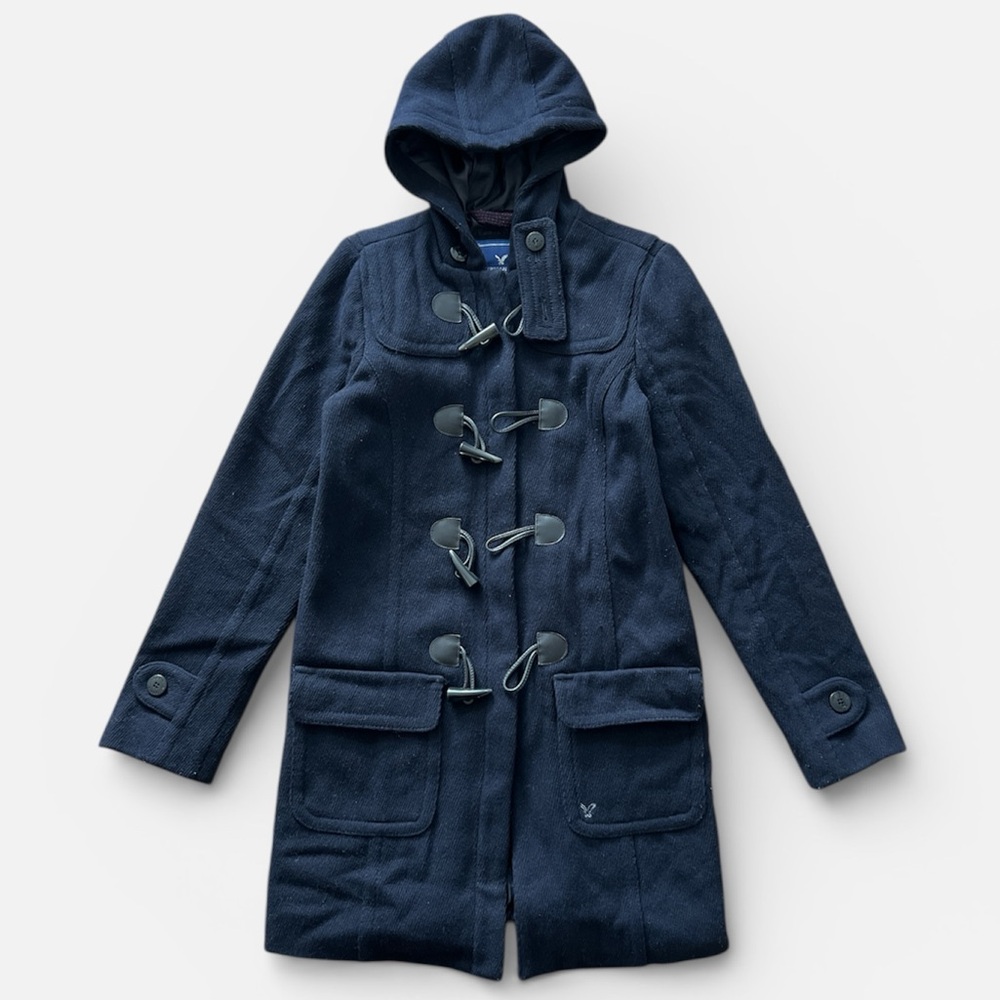 AEO Navy Blue Duffle Coat Wool Toggle Utility Jacket Small